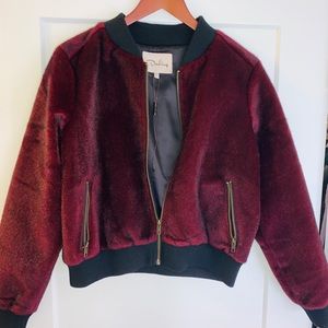 Darling Laina Burgundy Faux Fur Bomber Jacket